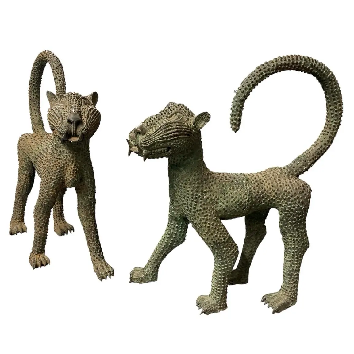 Pair of Vintage Benin-Style Cast Bronze Leopard Statues - Image 2