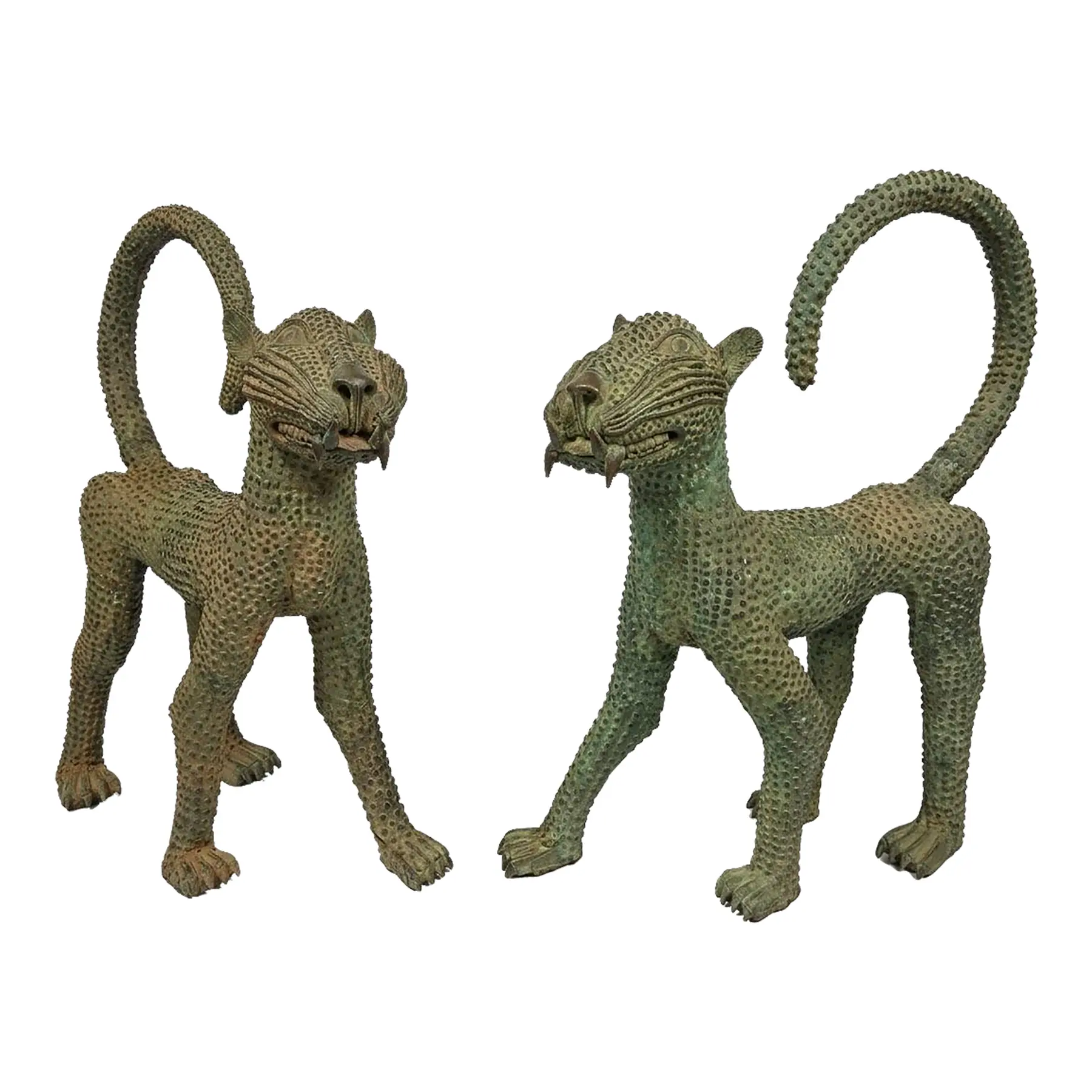 Pair of Vintage Benin-Style Cast Bronze Leopard Statues - Image 4