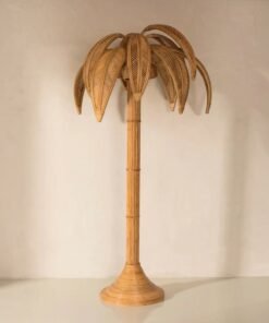 Large Rattan Palm Tree Floor Light, with Bulbs in the Coconuts