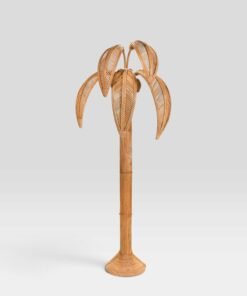 French Half-Round Bamboo & Rattan Palm Tree Floor Lamp
