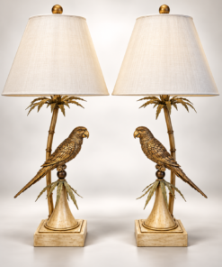 Pair of Palm Beach Regency Vintage Gilt Parrot Lamps