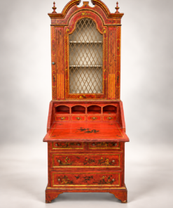 Red Chinoiserie Secretary Desk Bookcase