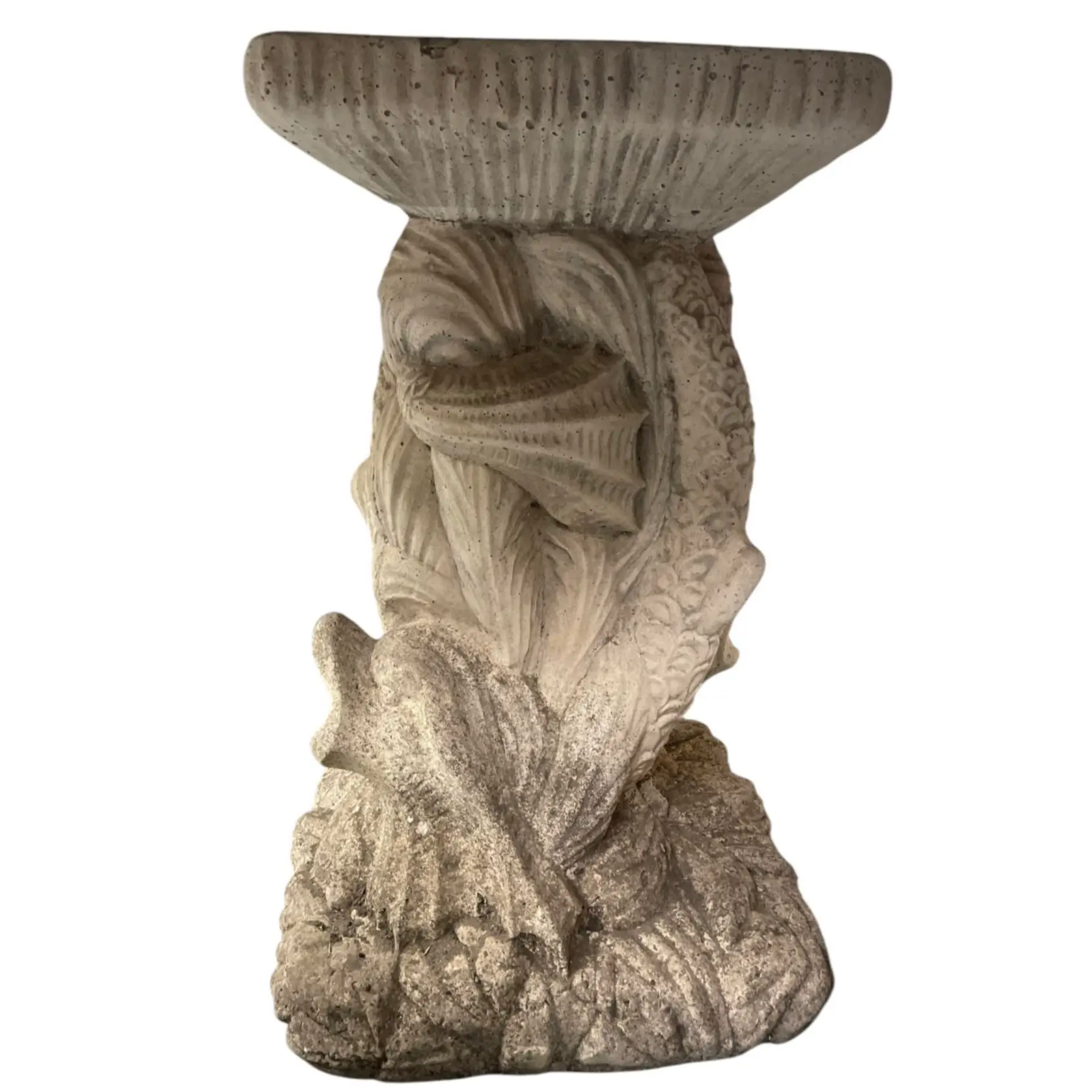 Vintage Cast Stone Garden Dining Set With Dolphin Pedestal Table & Three Matching Stools - Image 4